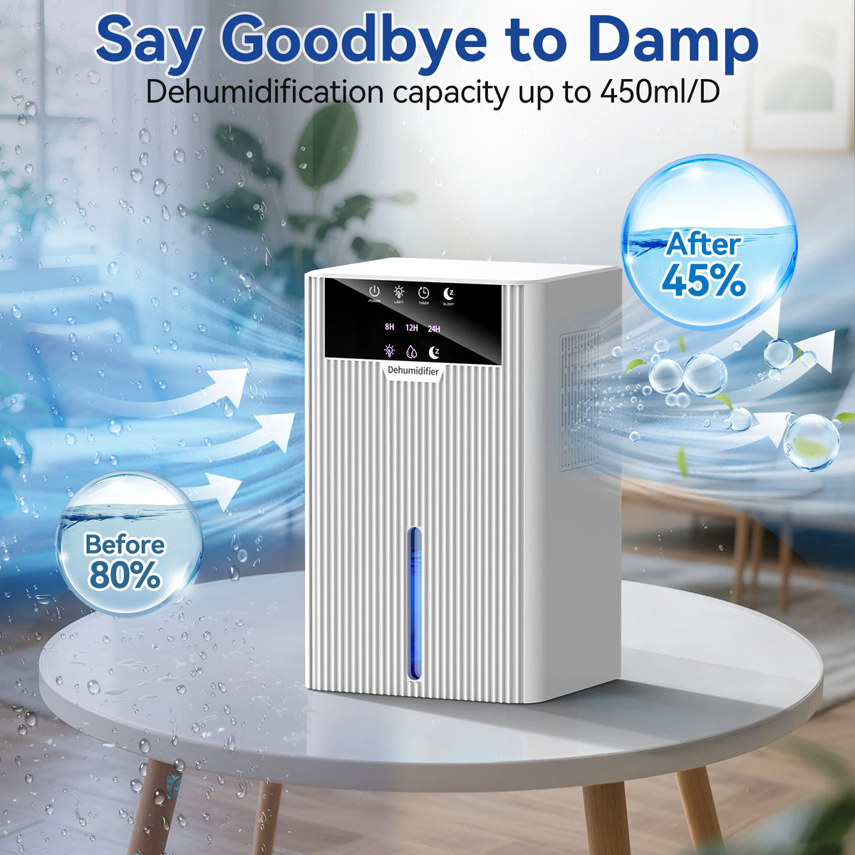 Portable Mini Dehumidifier 2.2L Efficient Air Moisture Absorber