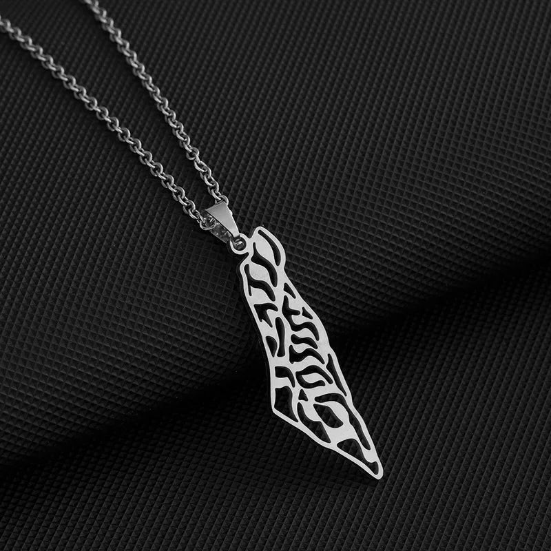 YILUOCD Palestine Map Pendant Necklace Arabic National Jewelry Fashion Stainless Steel Israel Chain Necklaces for Women