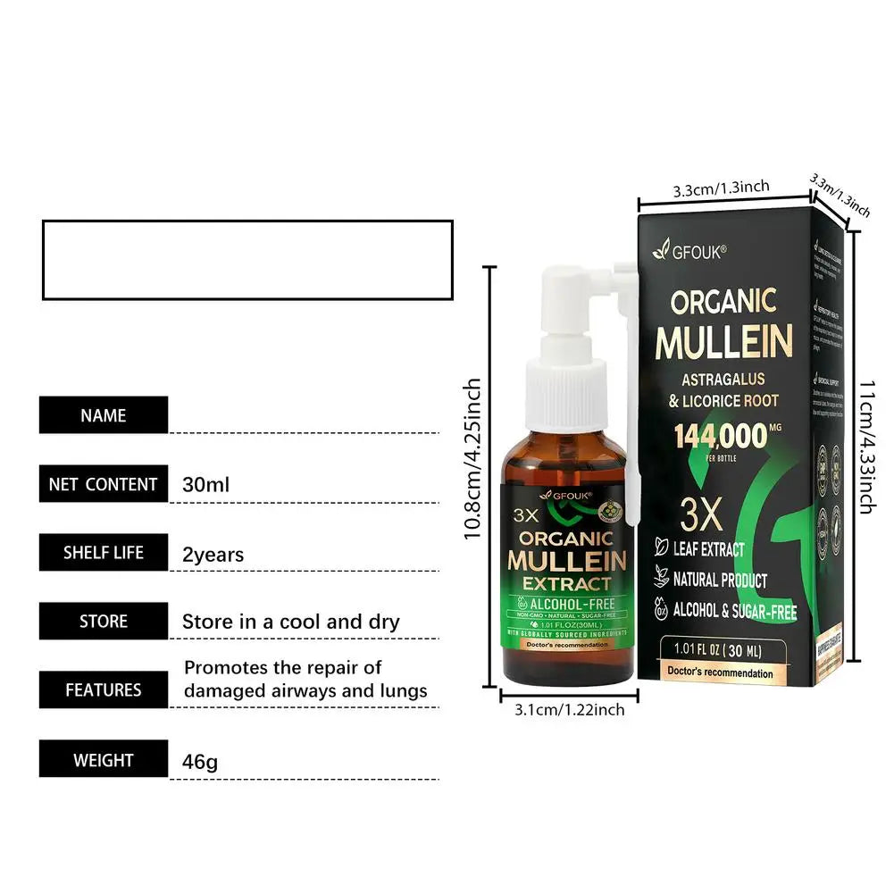 Premium Organic Mullein Spray Natural Lung Health Support with Astragalus and Licorice Root Herbal Extract for Breathing Ease