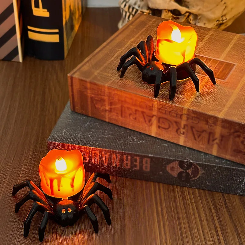 1/2pcs LED Candle Light Plastic Spider Pumpkin Lamp Haunted