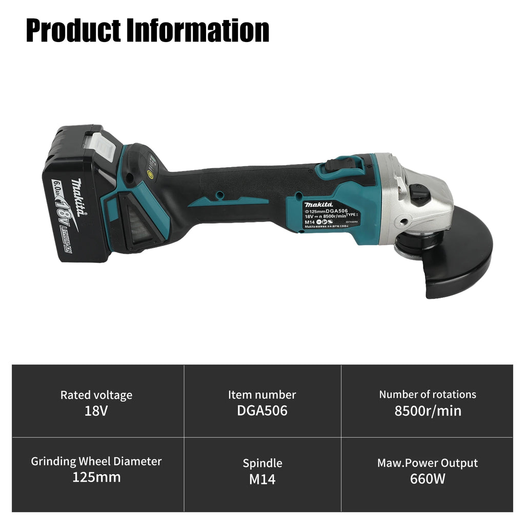 Makita DGA506 Brushless Electric Angle Grinder Rechargeable Cutting Machine 18V High Power Polishing Machine For Makita Battery
