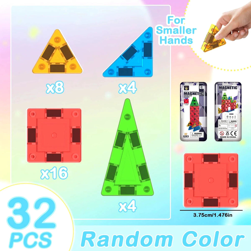 32pcs Magnetic Building Blocks 3D Diamond Magnet Tiles with Iron Case Magnetic Designer Construction Toys for Children Gift