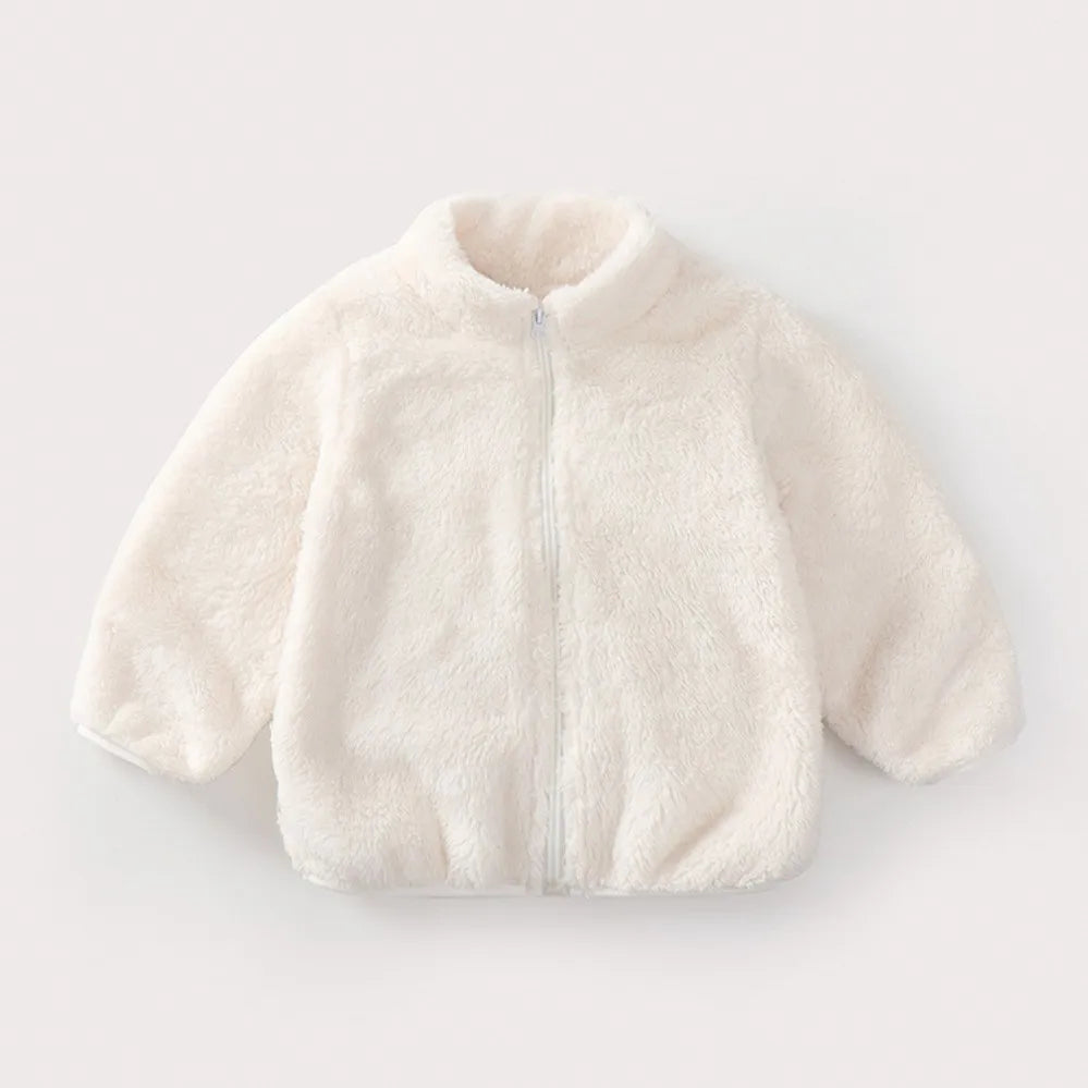 Solid Color Fashion Children Plush Coat Autumn Winter Warm Baby Girl Boy Casual