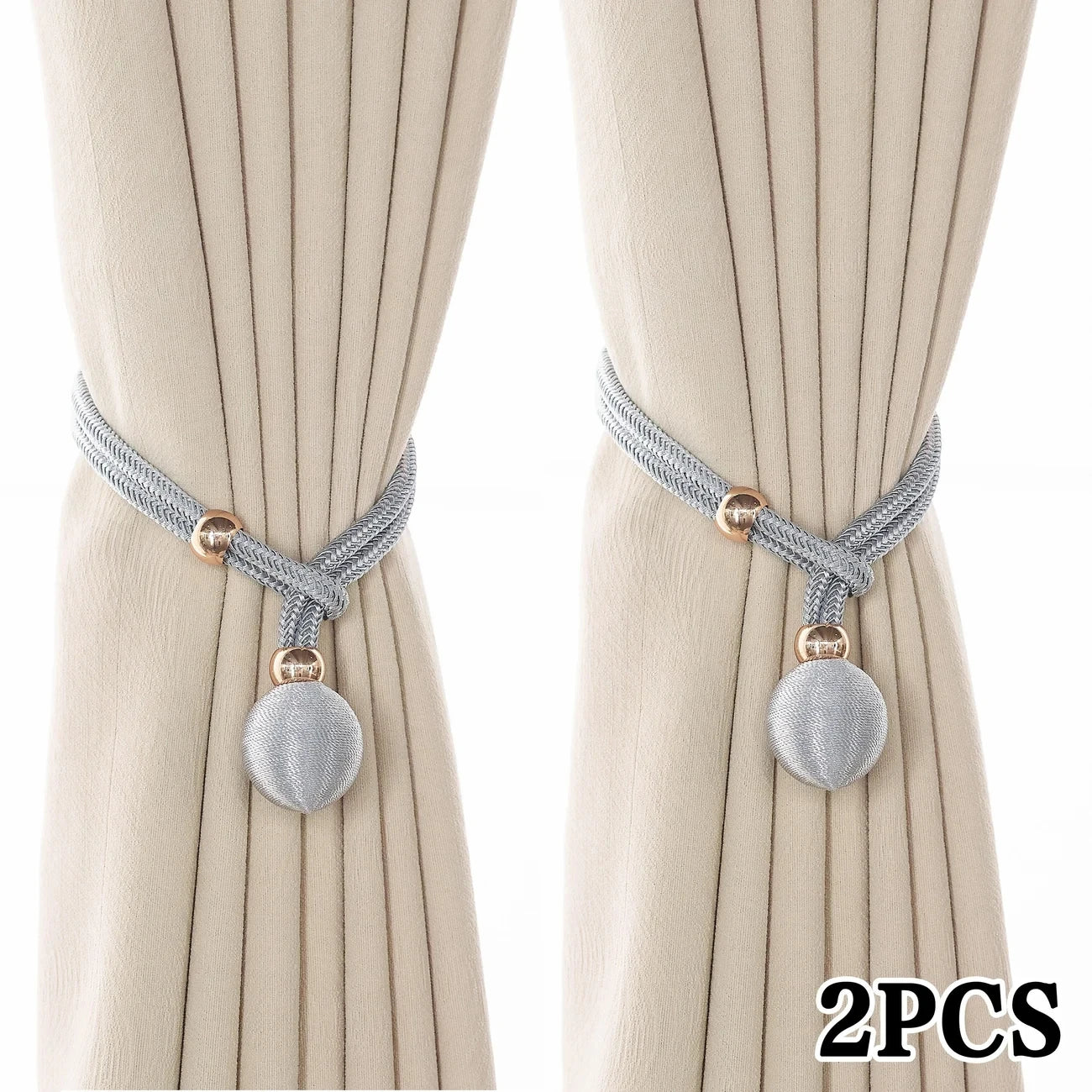2pcs Pearl Curtain Tiebacks, Curtain Pearl Tiebacks, Decorative Fixings, Rope Curtain Tiebacks No Punch Adjustable Pull-outs