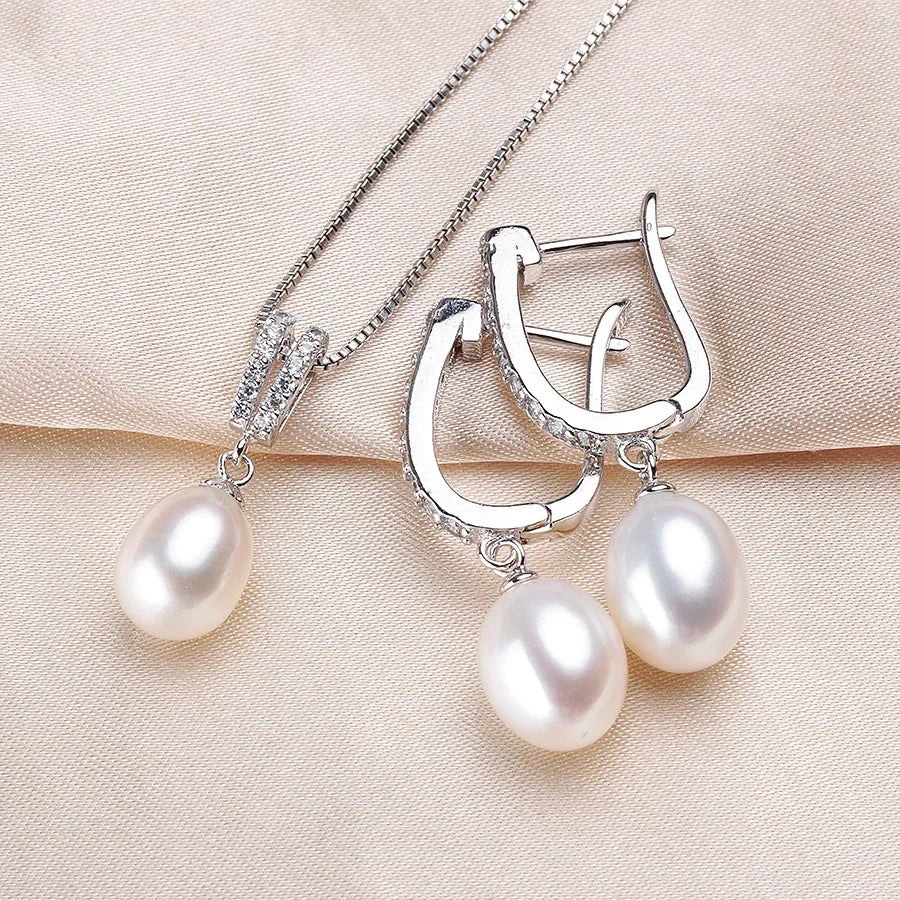 YWYC Horseshoe 8-9mm Rice Freshwater Pearl Earrings&Necklaces