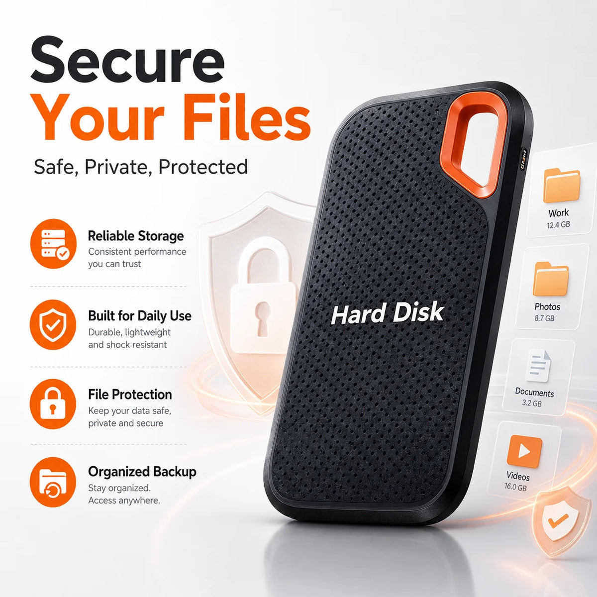 Portable Hard Drive 2TB External SSD Durable Slim Hard Disk USB 3.1 Type-C