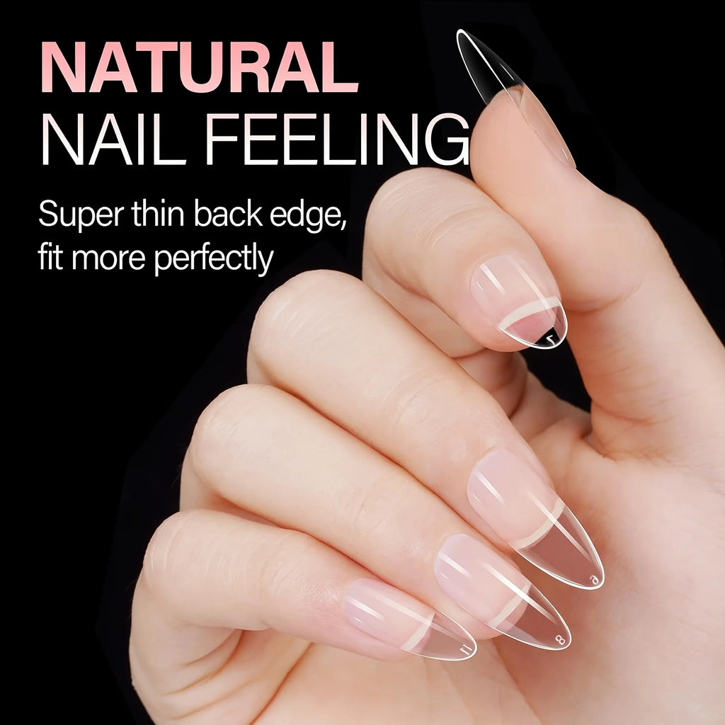 120/240 Pieces Long Soft Gel Nail Stickers, Transparent Full Coverage Almond-Shaped Press-On Nails, Acrylic Almond-Shaped Nail Stickers for Nail Salon Extension