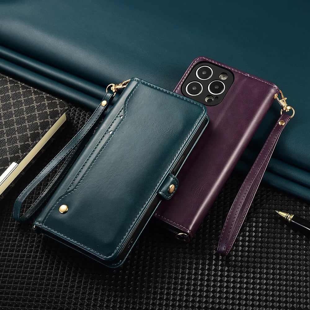 Wallet Multi-card Zipper Kickstand Magnetic Flip Leather Case