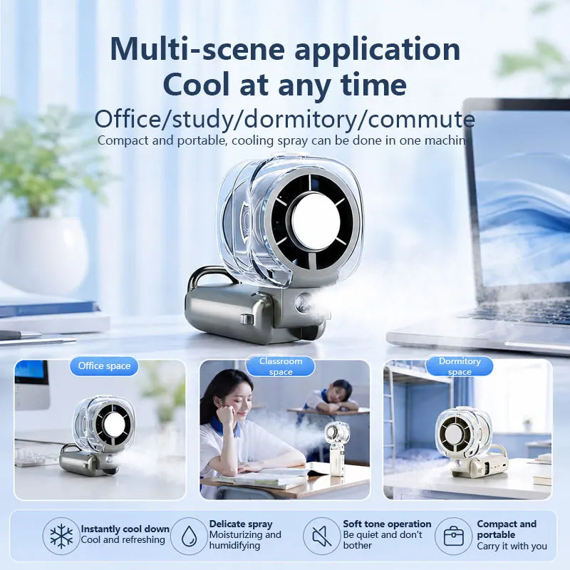 High-Speed Portable Turbo Handheld Misting Fan High-Speed Fan Digital Display Neck-Hanging Ice Spray Humidifying Mini Fan New