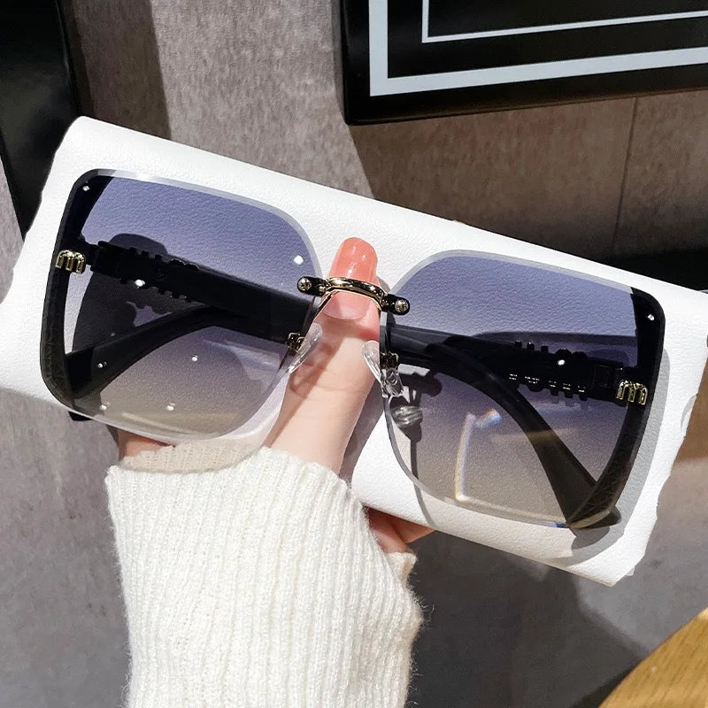 Cutting Rimless Square Sunglasses Women Luxury Design Sun Glasses Ladies Vintage Trendy Driving Eyewear Ladies Sexy Shades Uv400