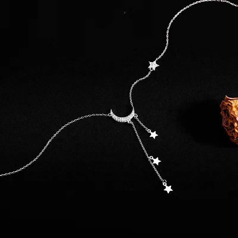 2026 Fashion Silver Color Star Moon Tassel Necklace for Women