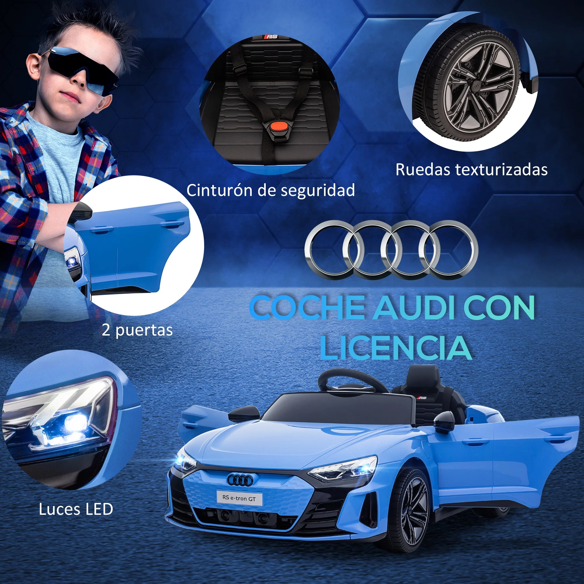 Homcom Electric Car for Children +3 Years Old Audi Rs E-Tron Gt Battery Car with Remote Control 103X58X41 cm