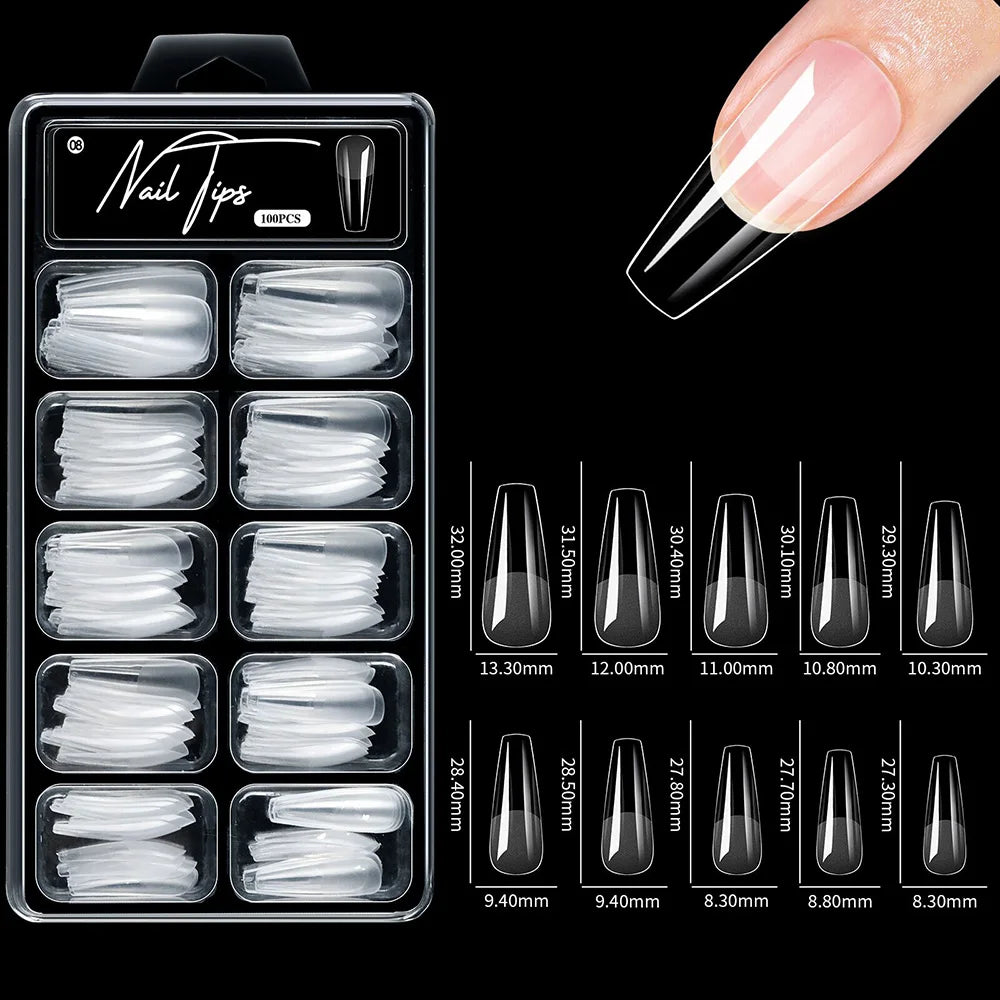 100pcs/box 10 types Fake Nail Tips Coffin Press on Nail Clear Full Cover