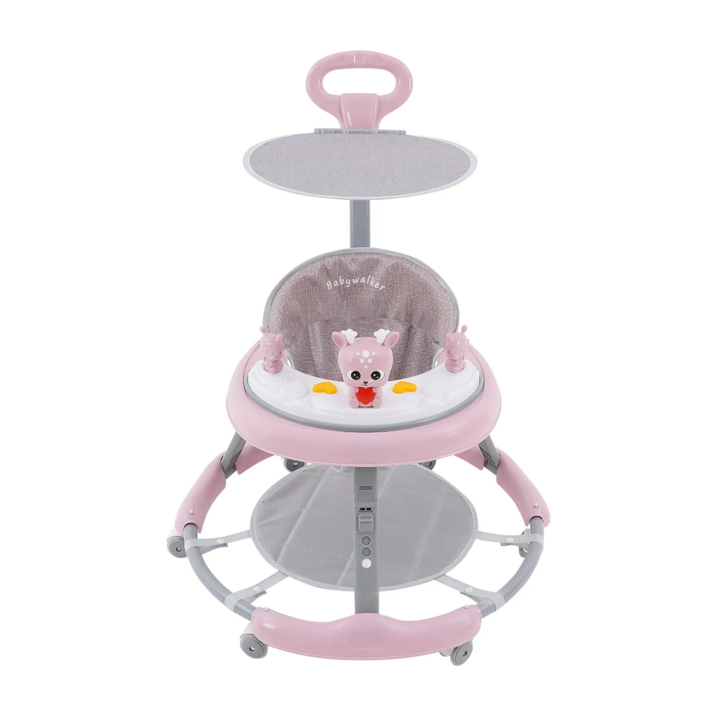 Foldable Baby Walker 7 Height Adjustable Musical Activity Walker with Wheels & Sunshade for 6-18 Months
