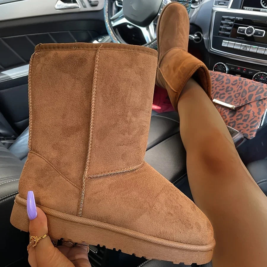 Comfortable Solid Color Medium Top Snow Boots Versatile Non-slip