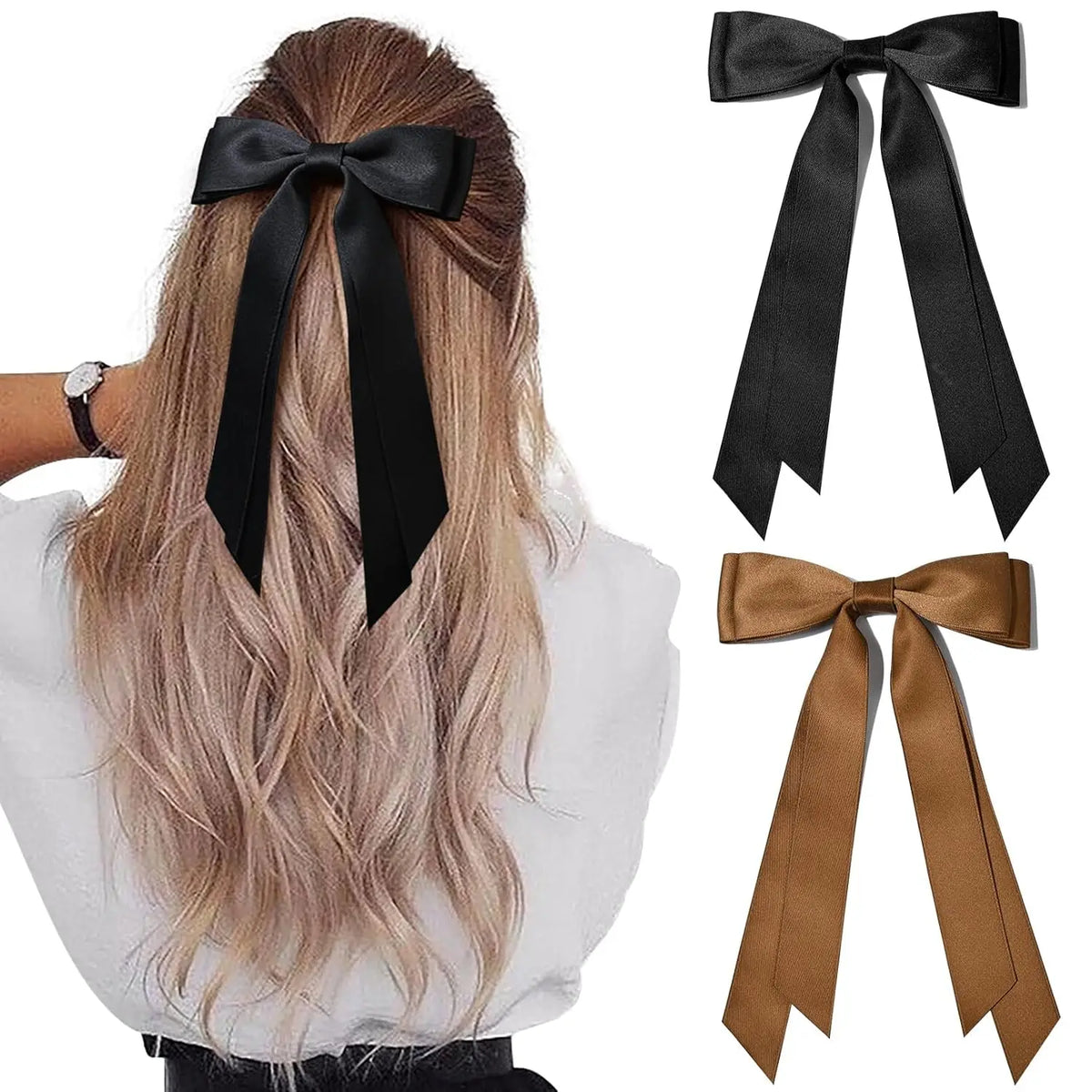2/4Pcs Women Fashion Bilayer Bow Hair Clips, Soft Long-Tailed Bow Hairpins