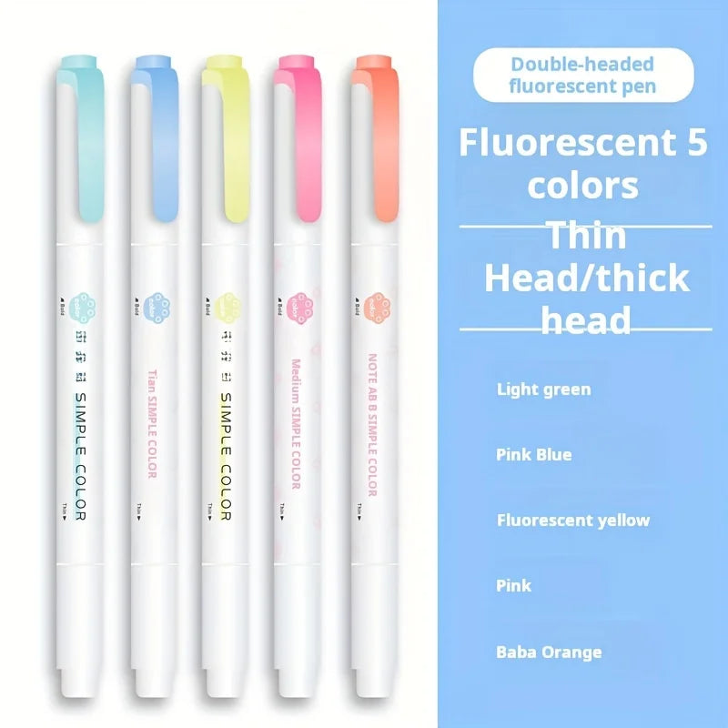 5pcs Dual-Tip Highlighters, 20 Vibrant Colors
