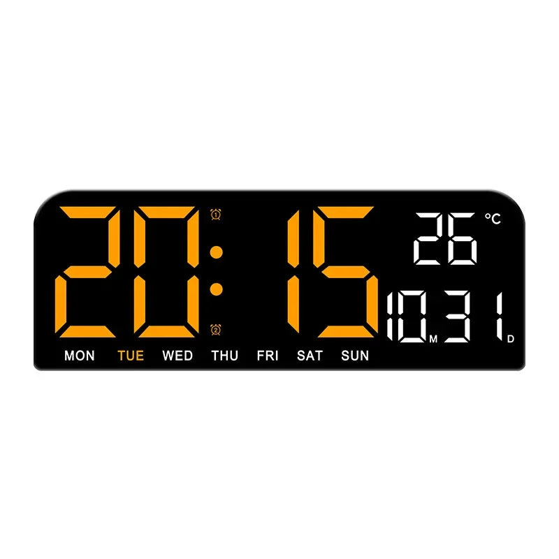 USB Powered 9 Inch Large Digital Wall Clock Temperature Date Week Timing Countdown Auto-Dimmer 2 Alarm 12/24H LED Alarm Clock