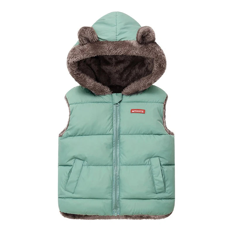 New Winter Keep Warm Boys Vest Fashion Thick Plush Hooded