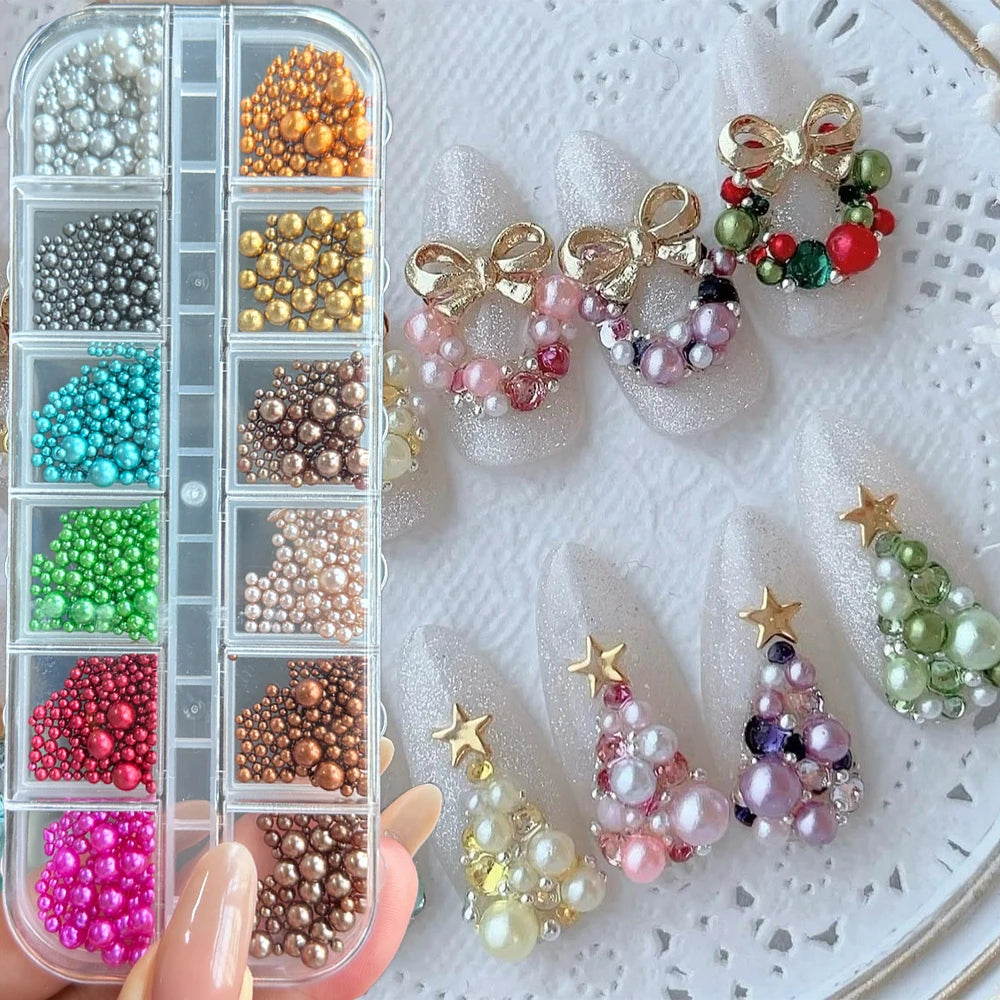 12Grids Silver Star Moon Glitter Nail Charms Mixed Metallic Tips Slice Rivet 3D FlatBack Gold Silver Star DIY Alloy Nail Studs_-