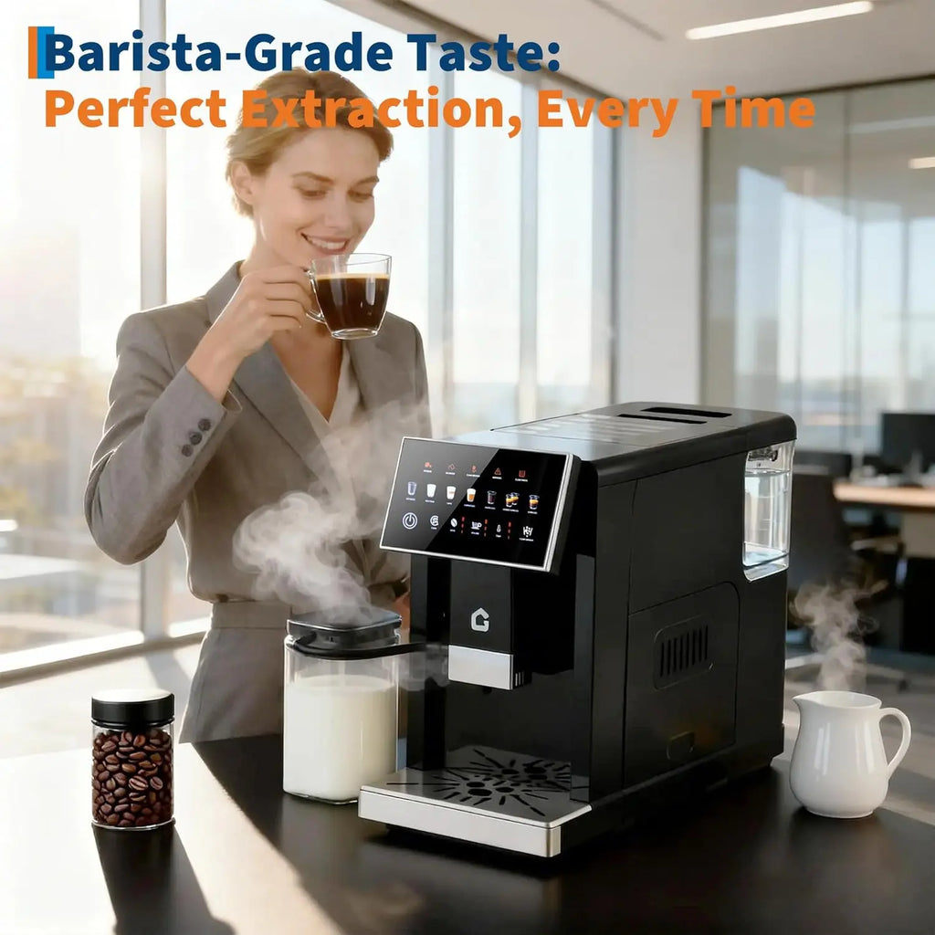 3rd-Gen Espresso Coffee Maker with Milk Frother - Removable Brewer & Grinder.