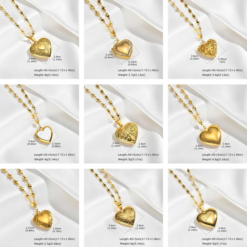 Romantic Heart Locket Pendant for Women Stainless Steel Photo Frame Openable Necklace Heart Chain Necklaces Charm Jewelry Gift
