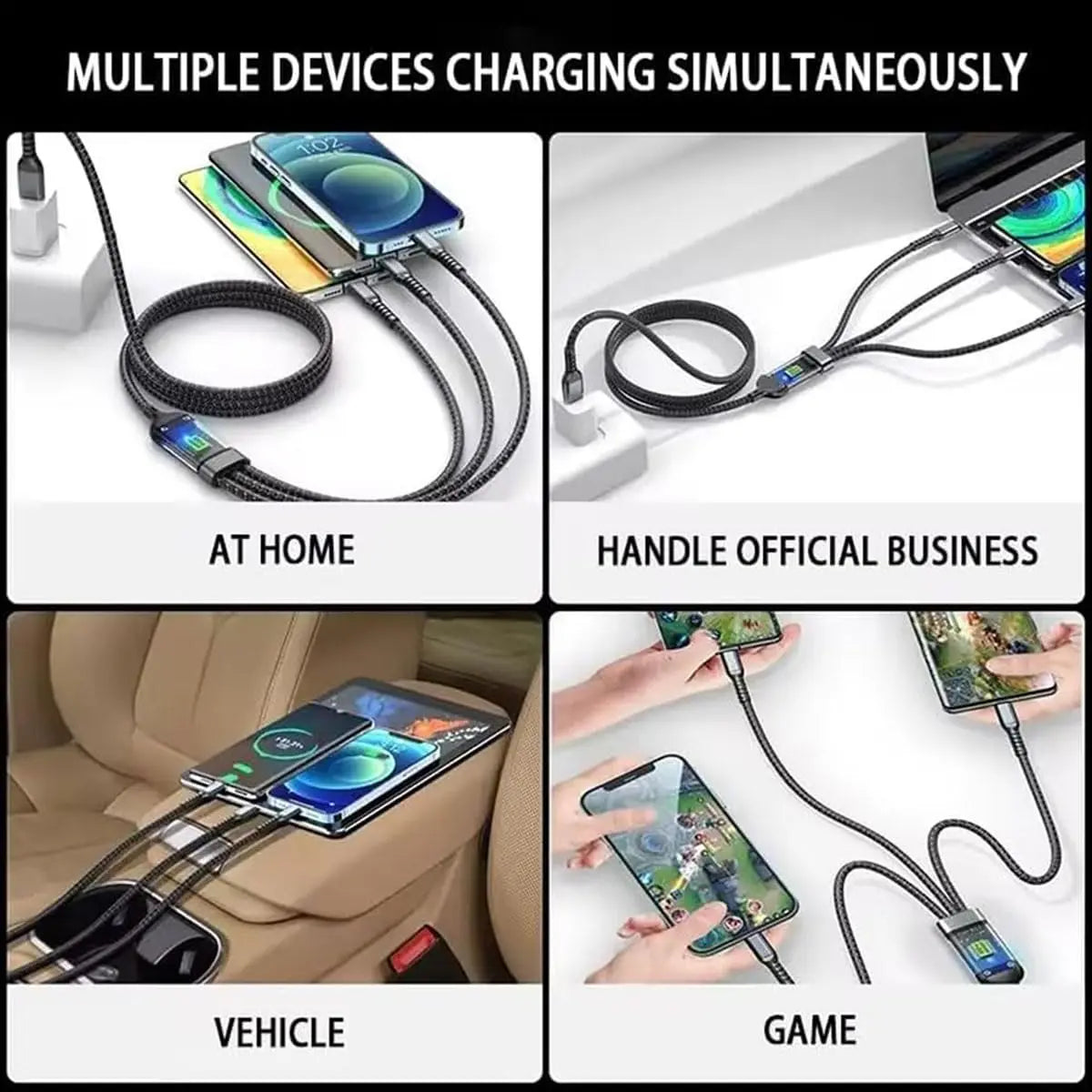3 In 1 USB 100W Fast Charging Cable With Type-C