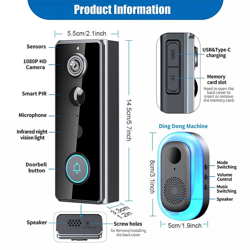 Tuya Smart WiFi Video Doorbell Camera with Indoor Ding Dong Chime 1080P