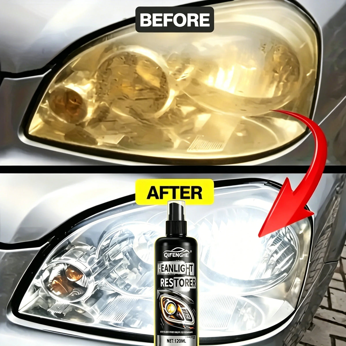 Car Headlight Restorer Spray, Effective Repair for Yellowing Oxidation