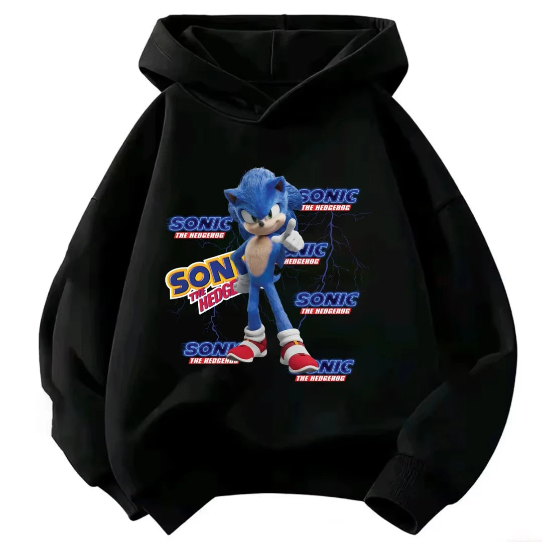2026 Kids Thick Hoodie with Cute Sonic Anime Pattern