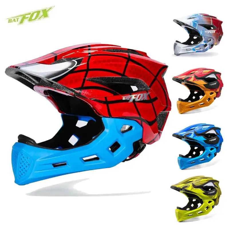 BATFOX Children Full Face Bike Cycling Helmet Adjustable Skating Kids Safty Electric scooter Helmet Suitable For 5-10 Years