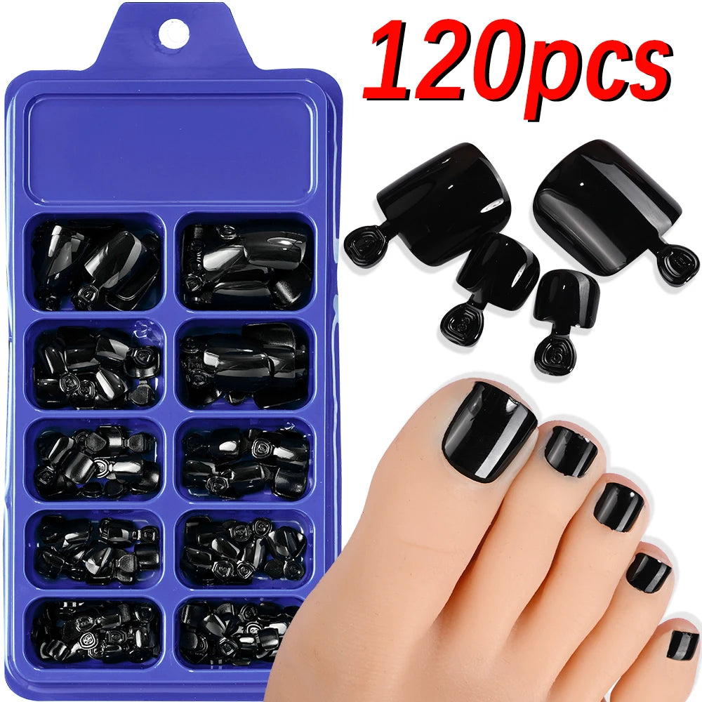 120pcs/Box French Tip Press-On Toenails Pink Color System Square Shape Foot Nails Short Length Glossy Finish False Toe Nails Set