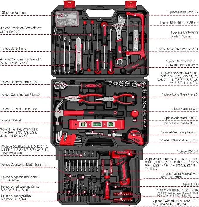 DEKO Home Mechanic Toolbox with 12V Power