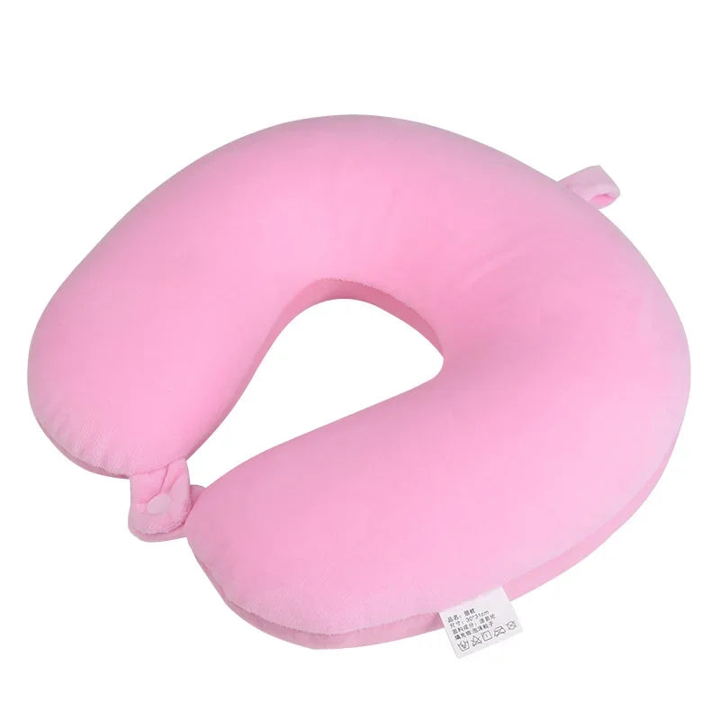 Travel Pillow Memory Foam Head Neck Airplane Pillow Traveling Car Home Office Travel Neck Flight Pillow Snap Strap Soft Cover