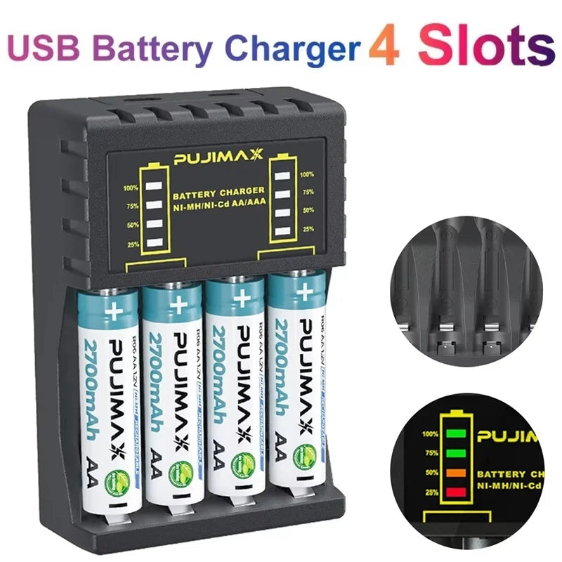 4 Slot Battery Charger Rechargeable Batter Charger With LED Display