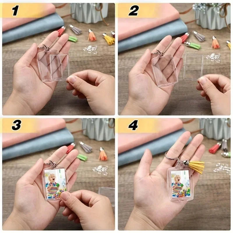 1/100pcs Transparent Photo Frame Keychain Creative Acrylic