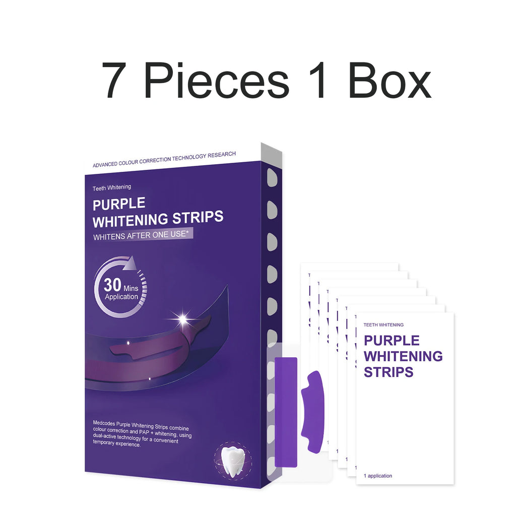 Purple Teeth Whitening Strips 7 Pcs Gentle Care Stain Coffee Drinkers Remover Breath Freshening