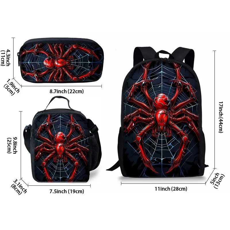 3D Spider Printed Children's School Bag for Boys and Girls 3pecs/set backpacks meal bag pencil case versatile schoolbags bookbag