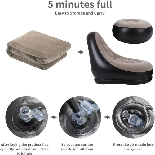 2Pcs Lazy Sofa Inflatable Chair Folding Recliner (Sofa + Footrest)