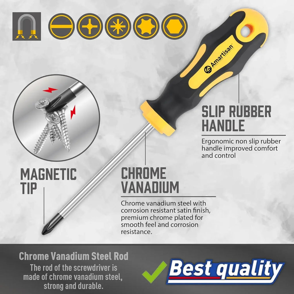 1Set Magnetic Screwdrivers Set with Case,43pcs Includs Slotted Phillips Hex Pozidriv Torx and Precision