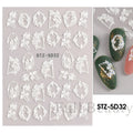 5D Simple Flowers Nail Embossed Stickers Elegant Wedding Design Adhesive Sliders Floral Textured Engraved Decoration Supplies