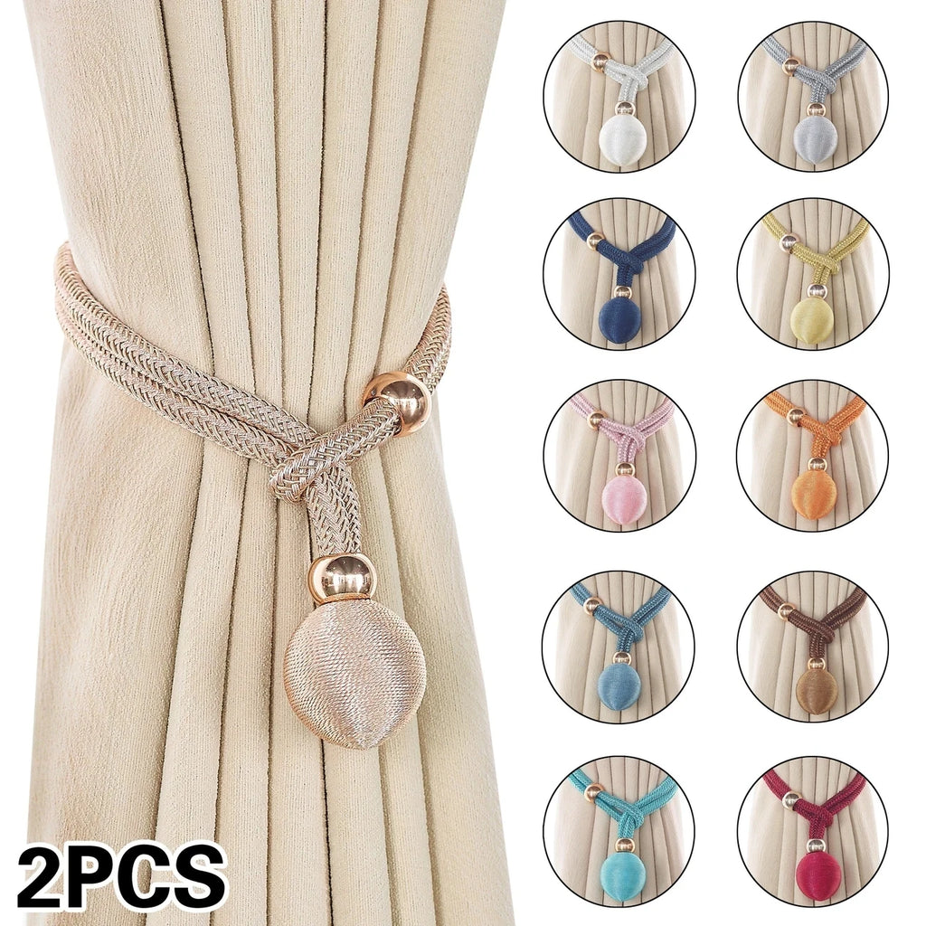 2pcs Pearl Curtain Tiebacks, Curtain Pearl Tiebacks, Decorative Fixings, Rope Curtain Tiebacks No Punch Adjustable Pull-outs