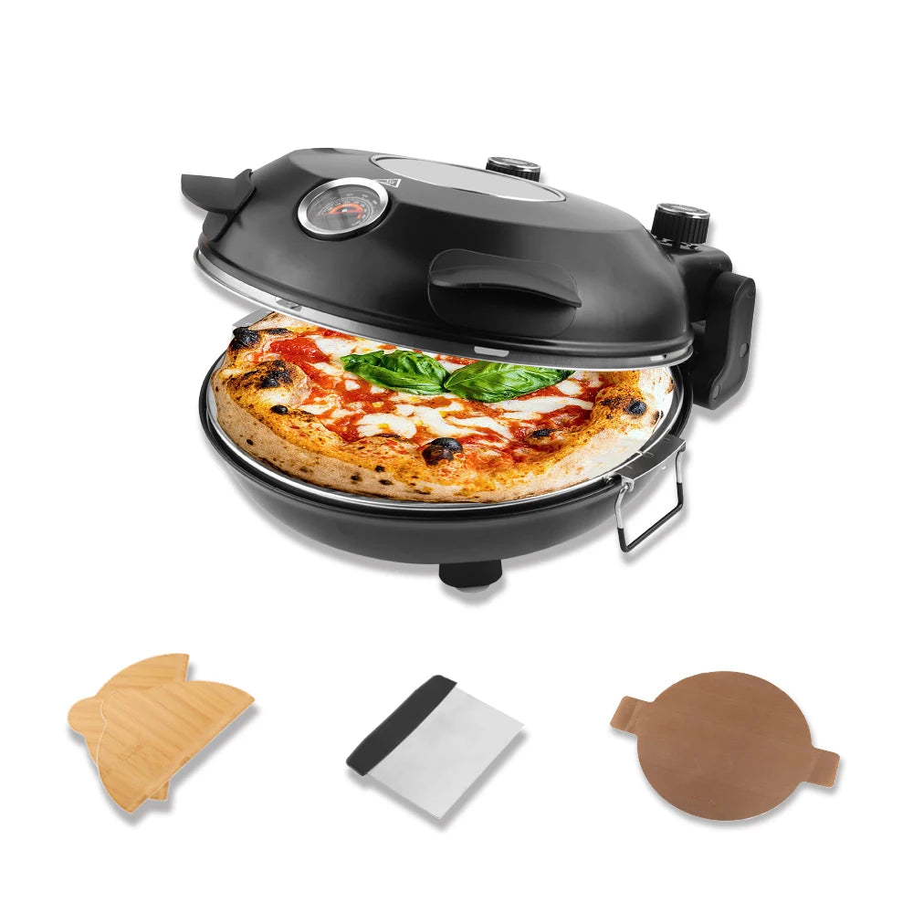 Electric Pizza Maker With Three Accessories 420℃ 1200W Dual Temperature Indoor Pizza Stone Plate 12inch Pizza Oven 10Minute