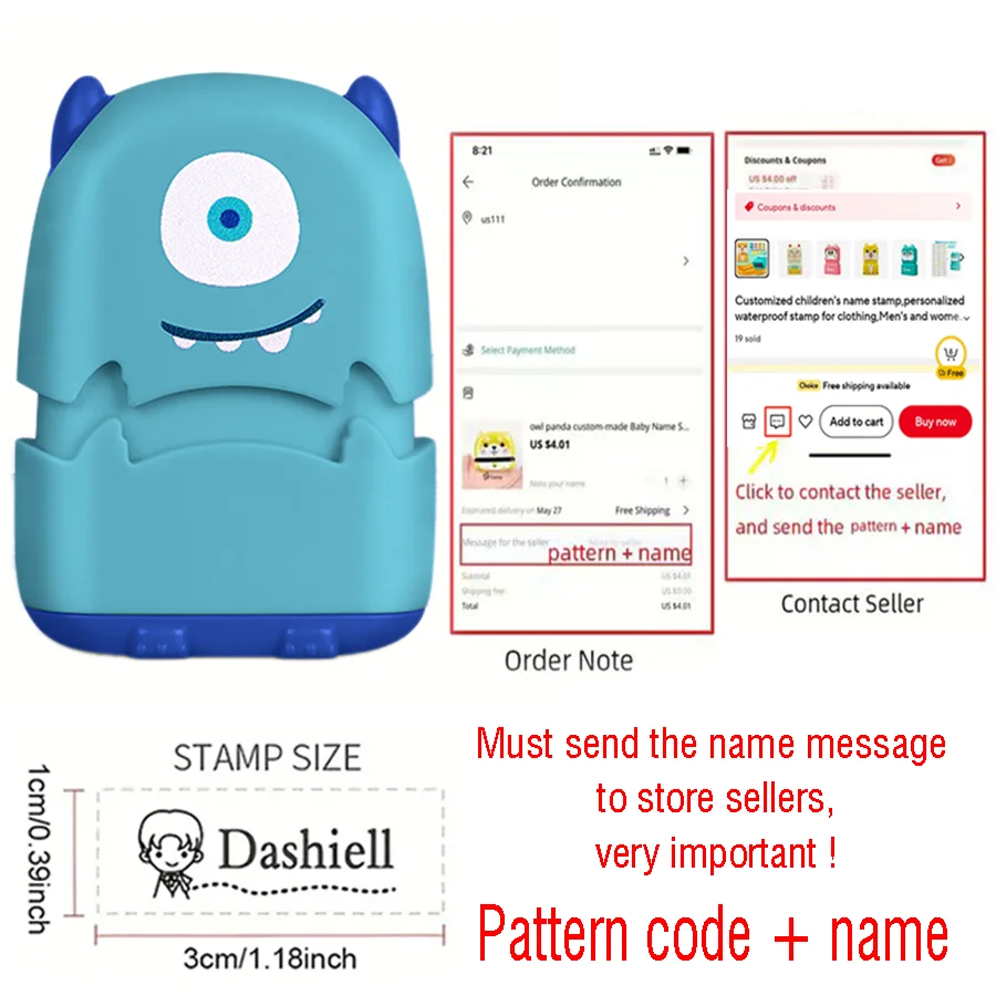 Customized children's name stamp,personalized waterproof stamp for clothing,Men's and women's personalized ink pad stamps