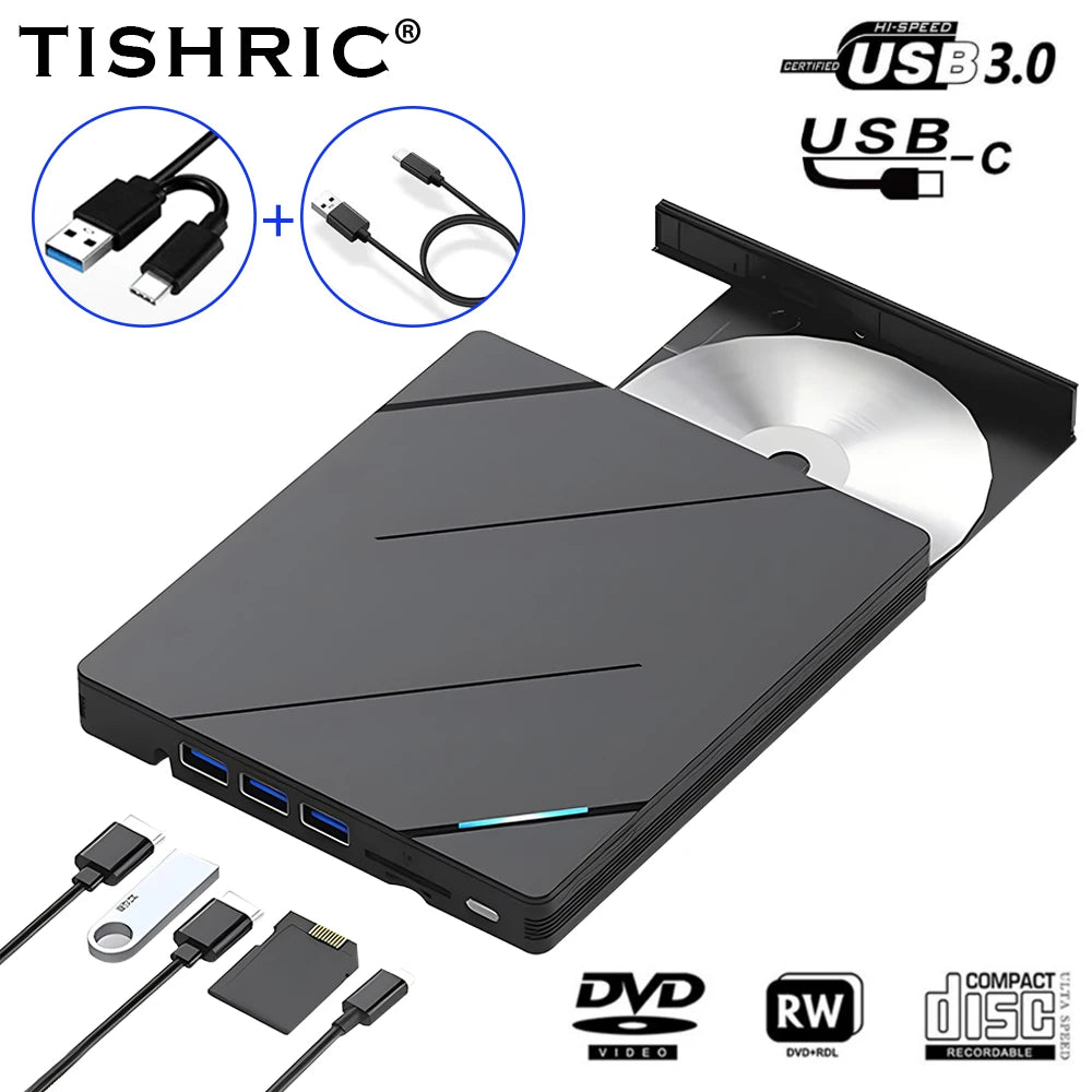 TISHRIC USB 3.0 Type-C External CD DVD Drive CD DVD Burner Reader