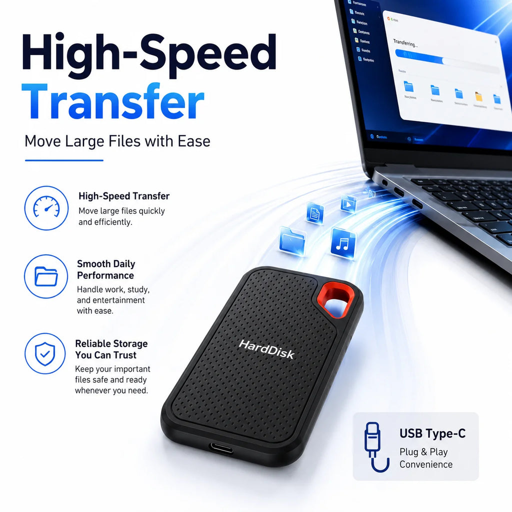 Portable SSD External Hard Drive 1TB 2TB USB-C Fast Storage Disk for Laptop Mac Phone Photo Backup