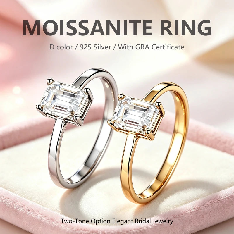 0.5-2.0 Carat Emerald Cut Moissanite Ring S925