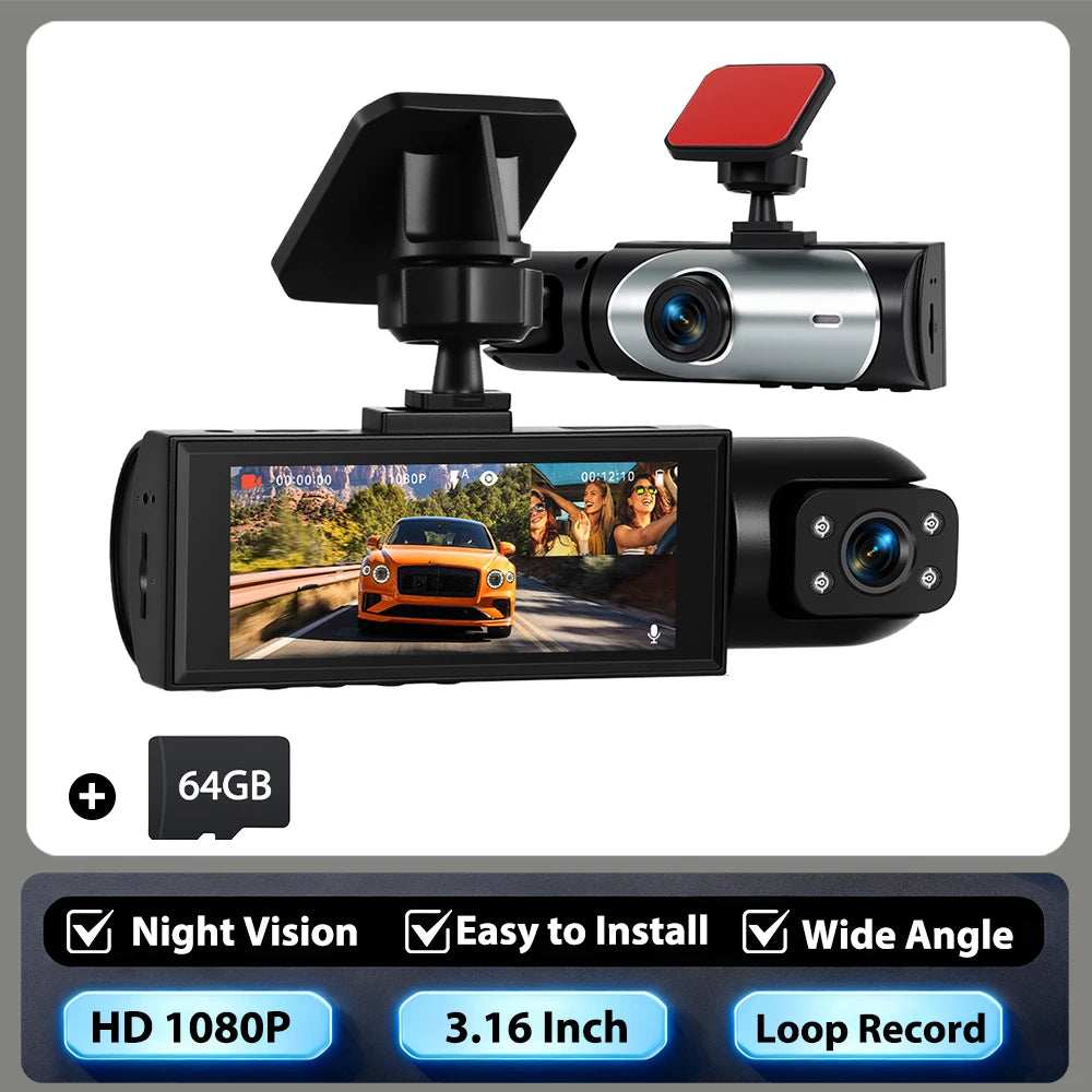 Podofo 3.16 inch 1080P Car DVR Camera Dual Recording HD Car Recorder With Motion Detection Night Vision Support TF Card