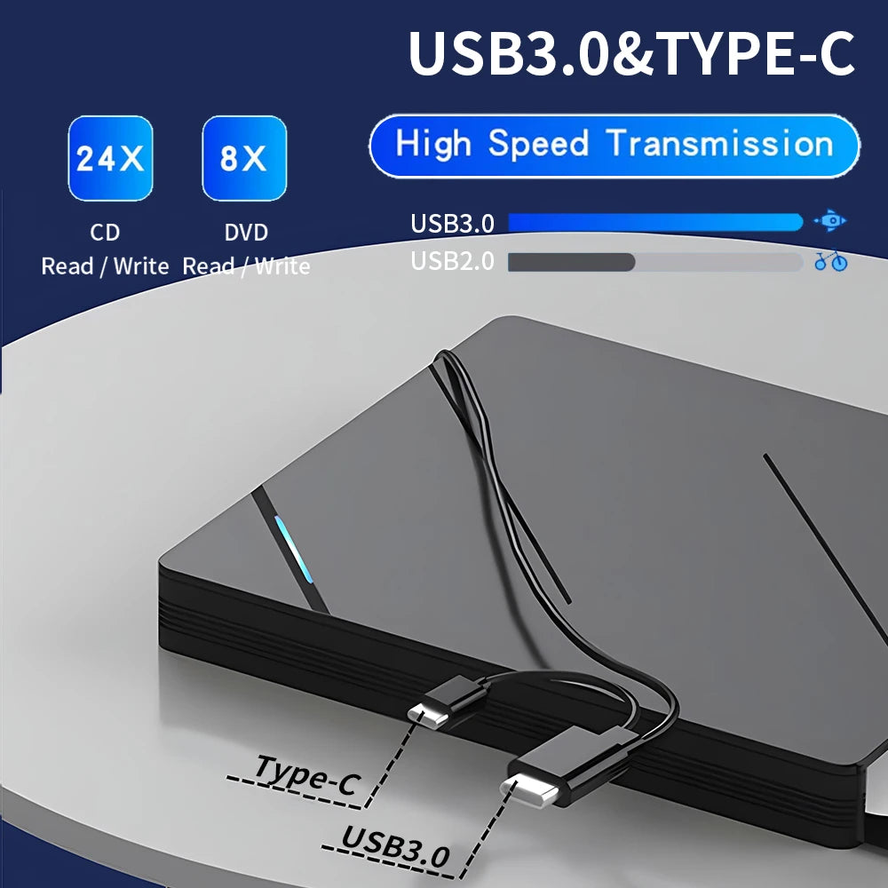 TISHRIC USB 3.0 Type-C External CD DVD Drive CD DVD Burner Reader