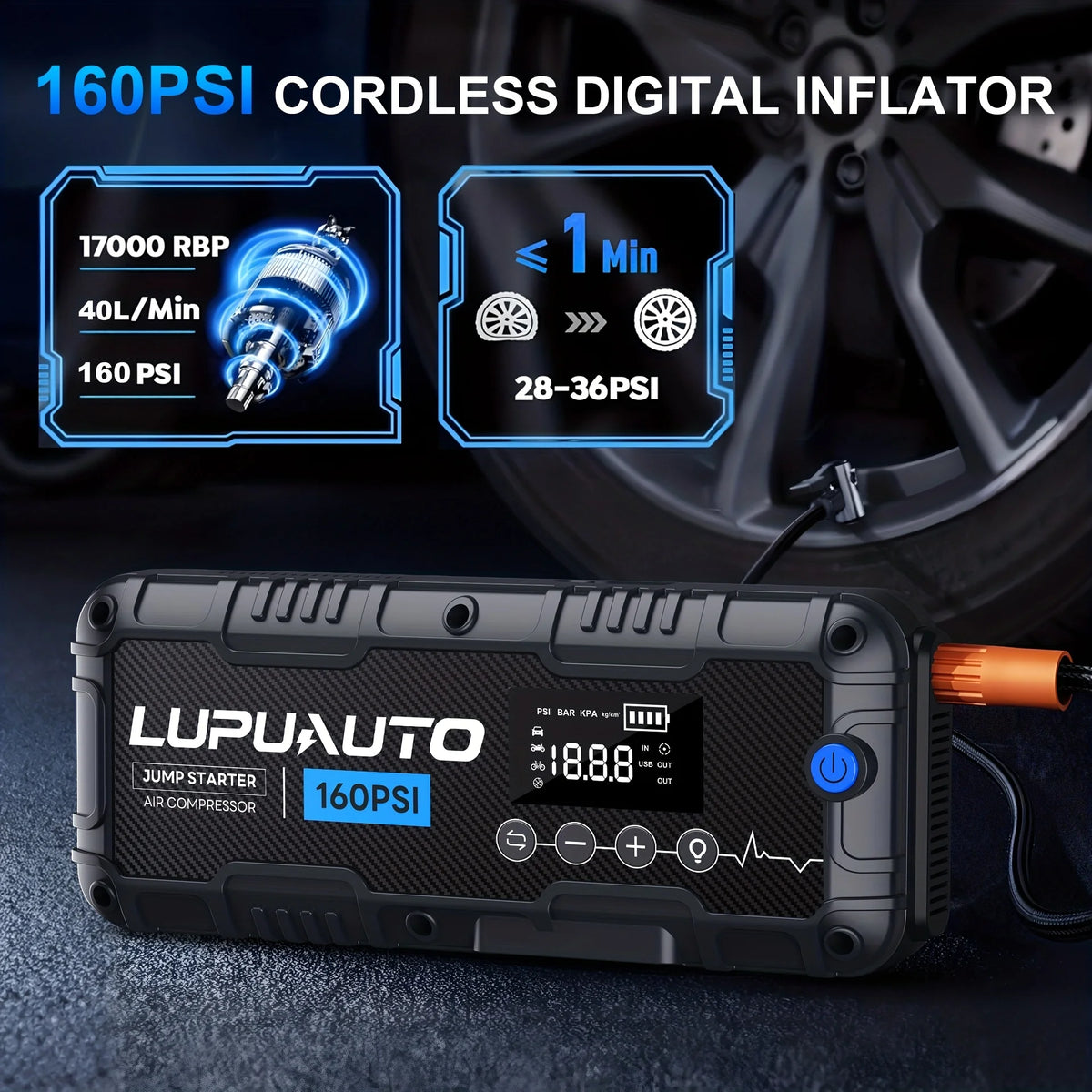 4 In 1 Car Jump Starter with LED Lighting 4000A Portable